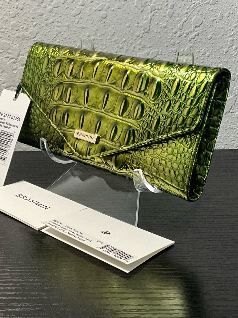 Brahmin Veronica CACTI GREEN MELBOURNE DI Envelope Wallet NWT Metallic Green